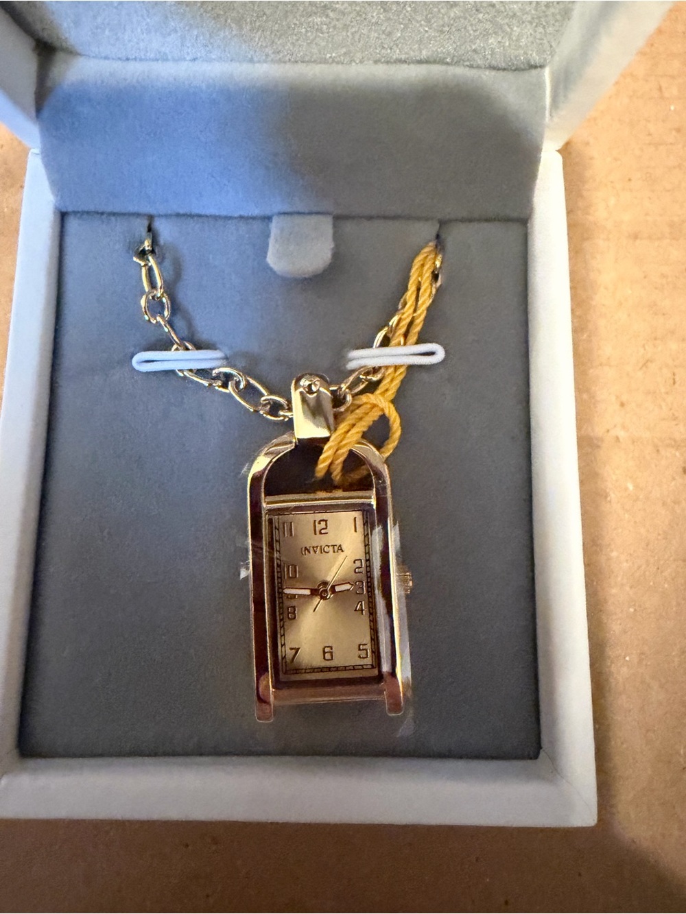 Invicta Gold-tone Rectangular Pendant Watch Necklace with Champagne Dial 49935